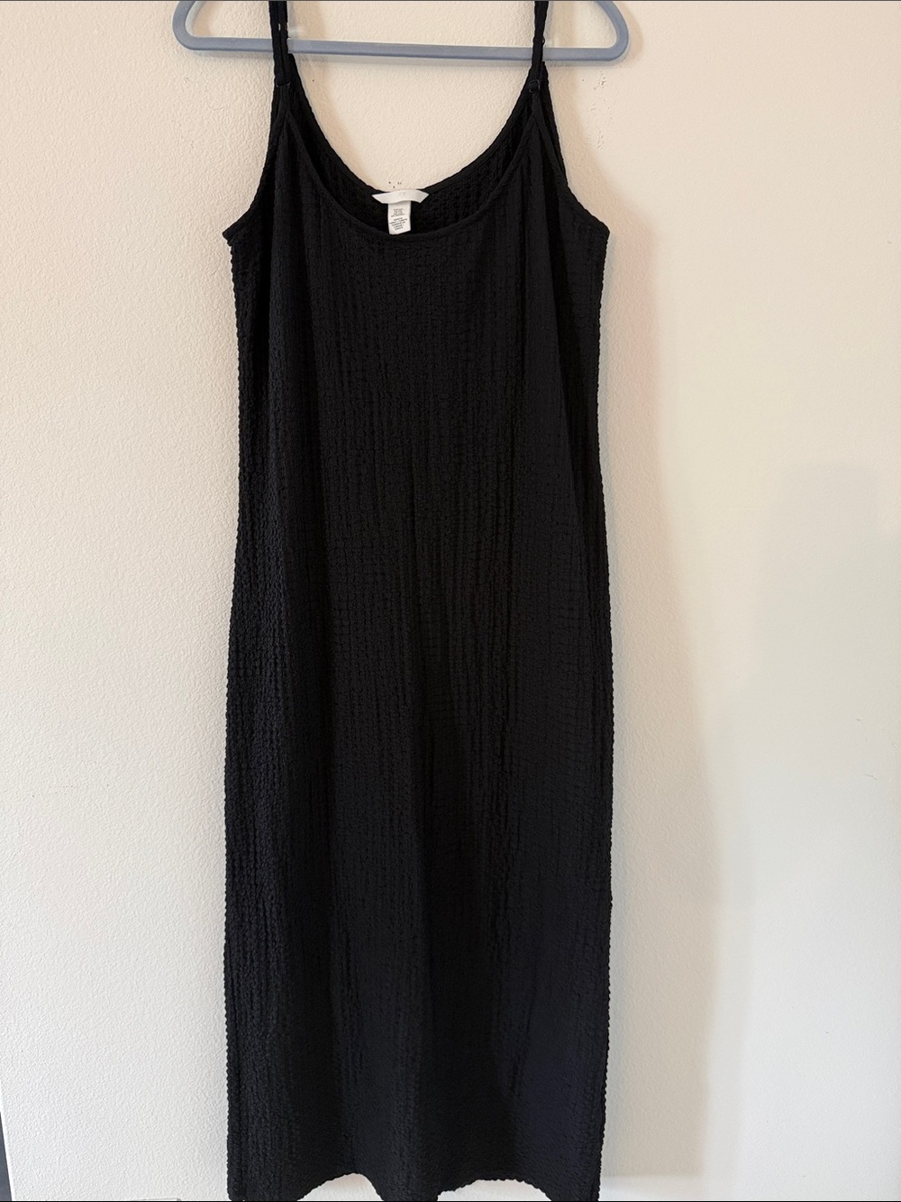 H&M Black Textured Maxi Dress with Thin Straps